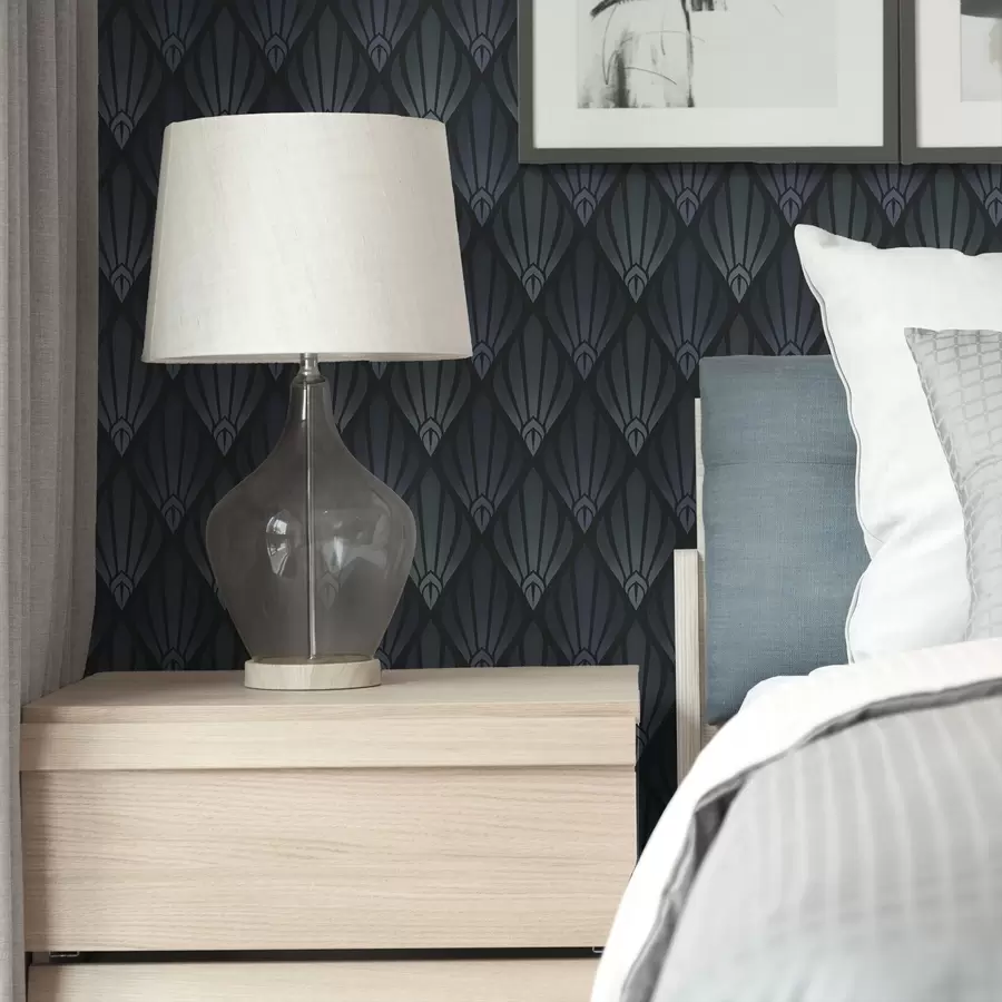 murais de parede Art Déco azul-acinzentado com formas em leque a01064v3