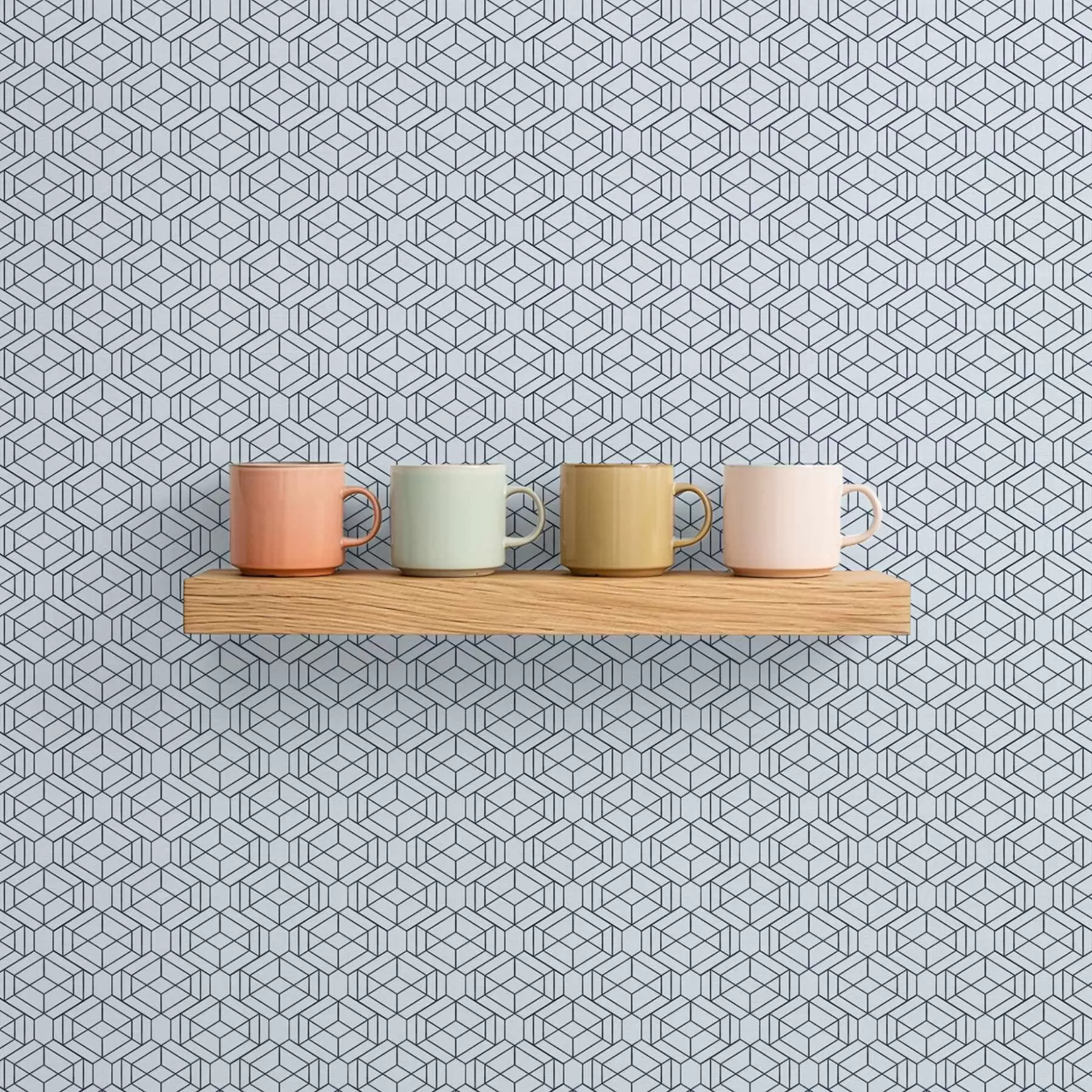 murais de parede Padrão geométrico de cubos em azul claro a01066