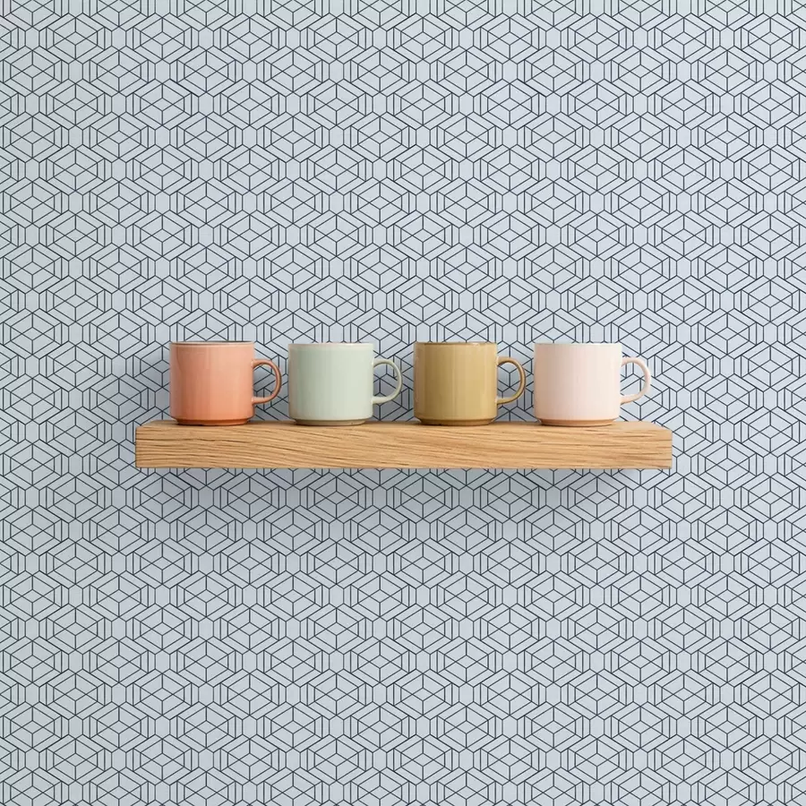 murais de parede Padrão geométrico de cubos em azul claro a01066