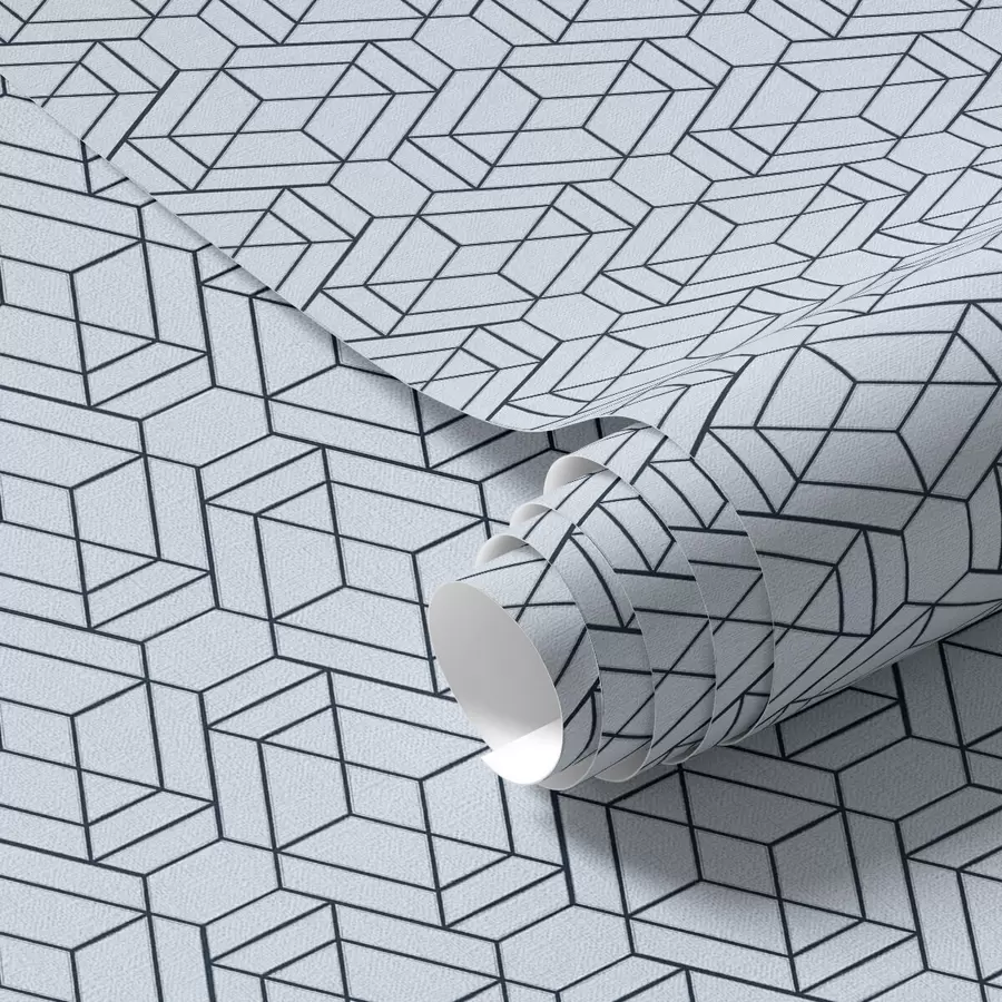 murais de parede Padrão geométrico de cubos em azul claro a01066