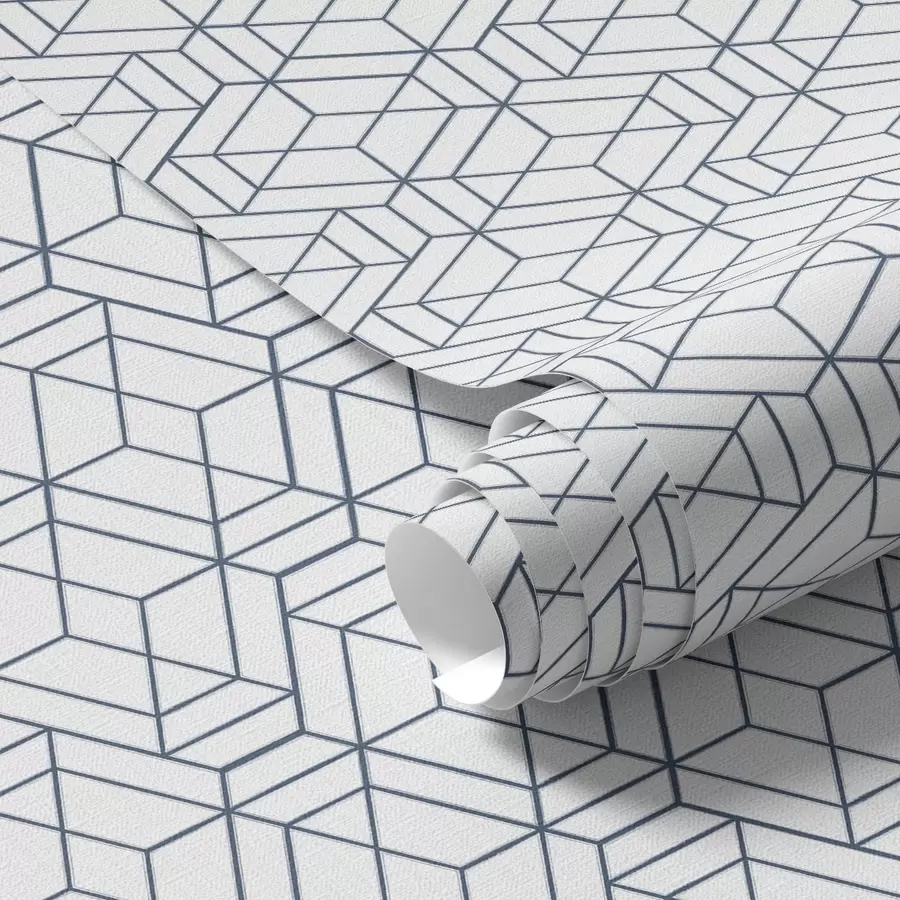 murais de parede Fundo branco com cubos geométricos tridimensionais azuis a01067