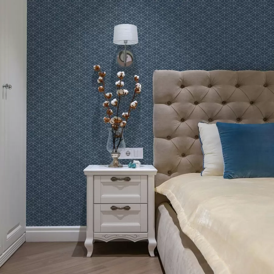 murais de parede Fundo azul com cubos lineares brancos em uma grade a01067v1