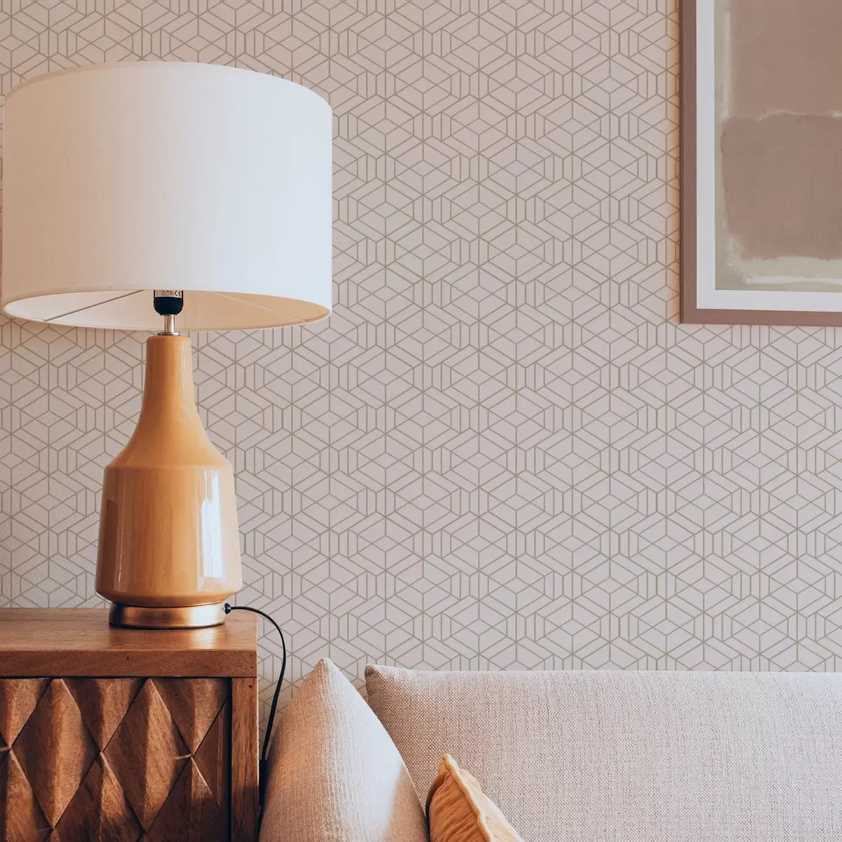 Papel de parede Fundo bege quente com cubos gráficos finos a01067v3