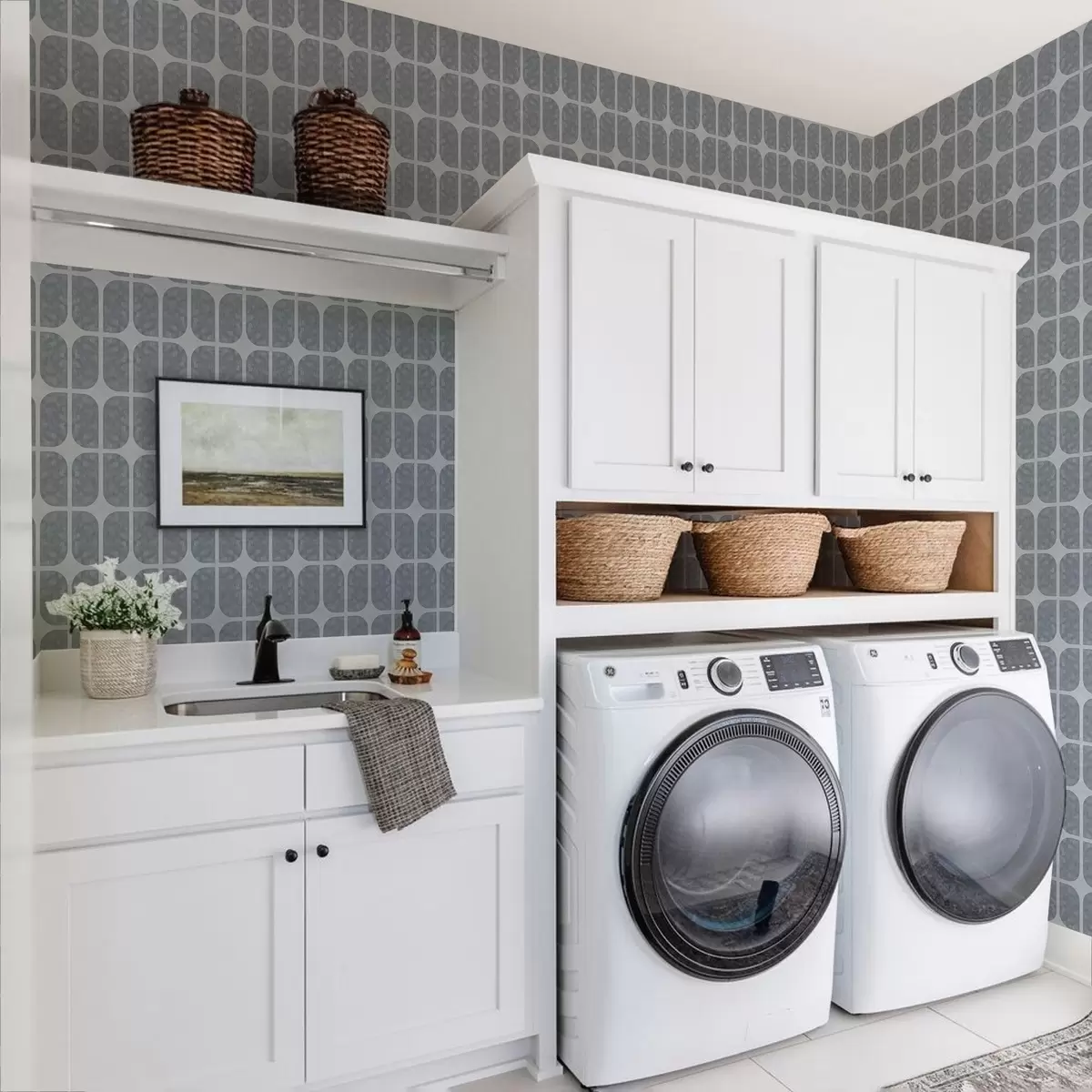 Papel de parede Mosaico cinza com arcos retangulares e textura suave a01068