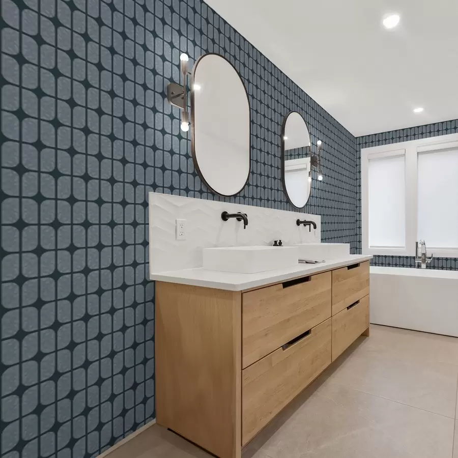 murais de parede Fundo azul escuro com mosaico cinza de azulejos arredondados a01068v1