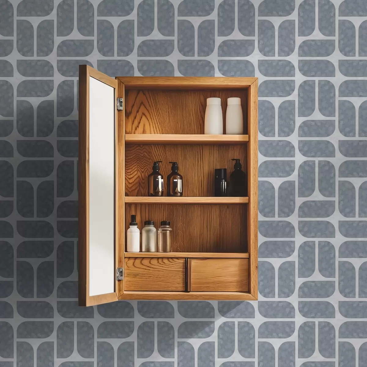 Papel de parede Mosaico cinza alternando formas arredondadas e retangulares a01069