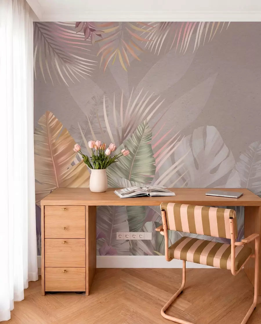 murais de parede Folhas tropicais em tons pastéis suaves w01684