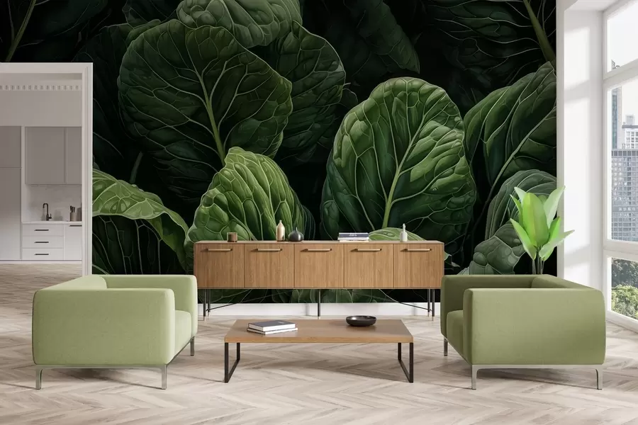 murais de parede Folhas verdes divertidas w05043