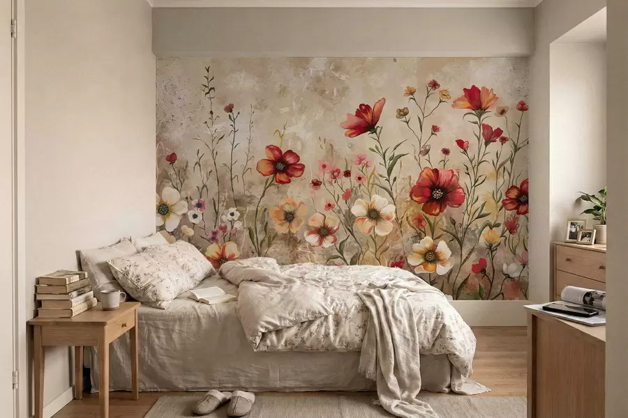 murais de parede Composição floral com fundo texturizado em tons quentes w05016