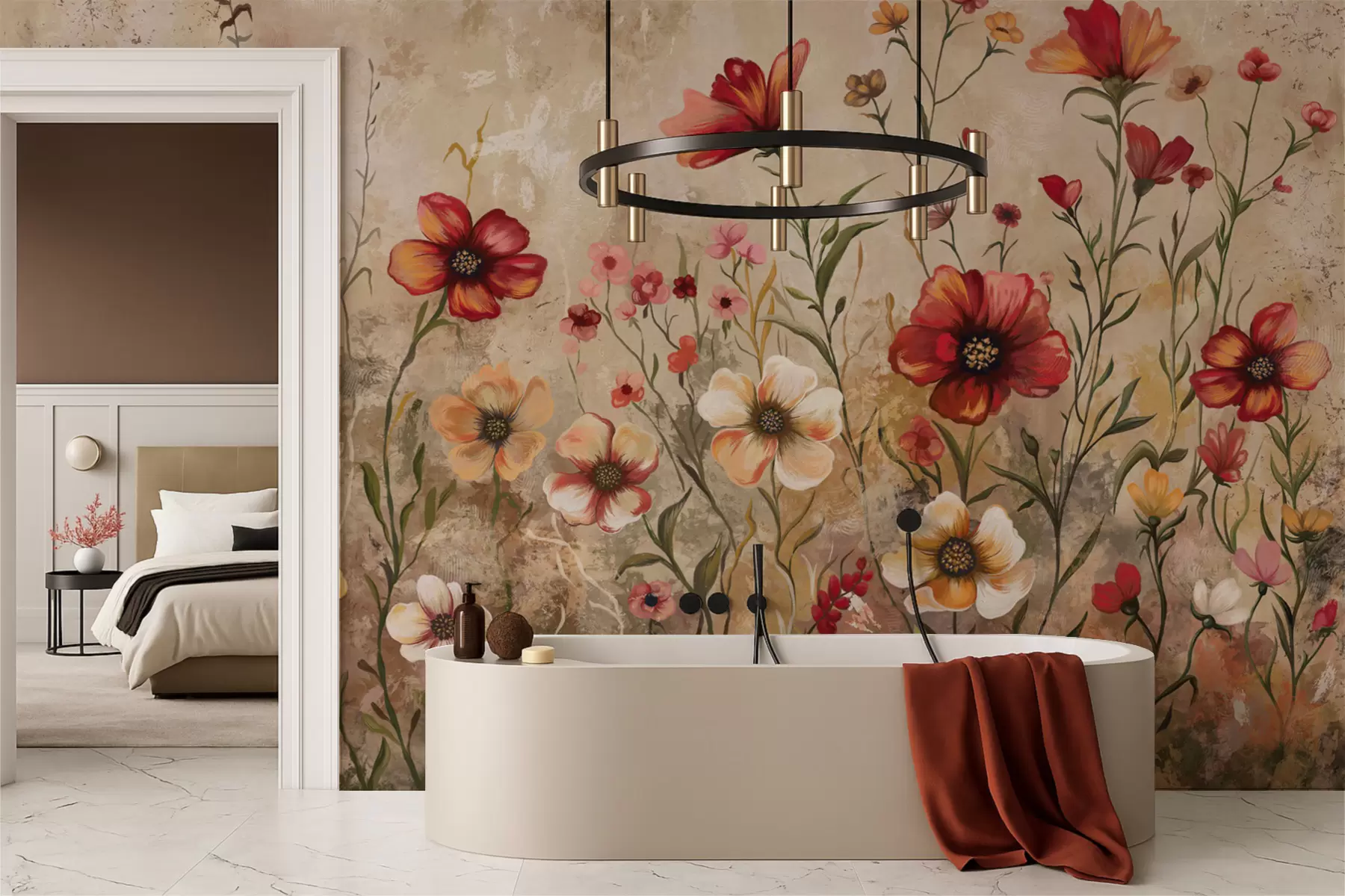 murais de parede Composição floral com fundo texturizado em tons quentes w05016