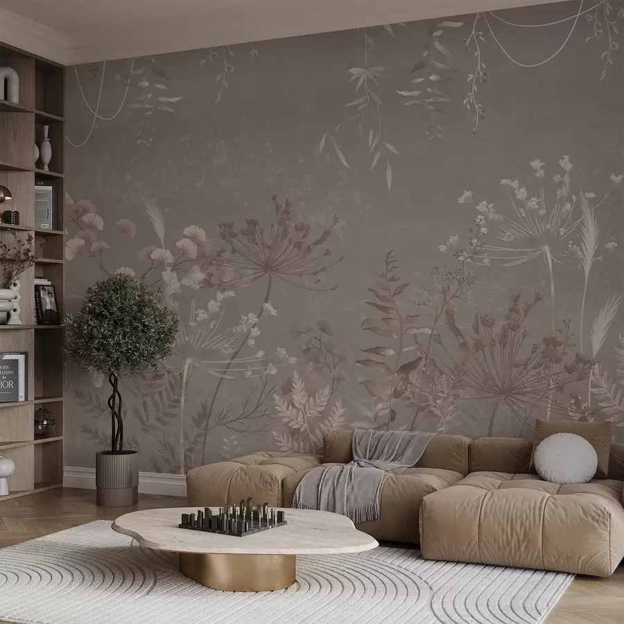 murais de parede Padrão botânico leve com flores e folhas w05092v1