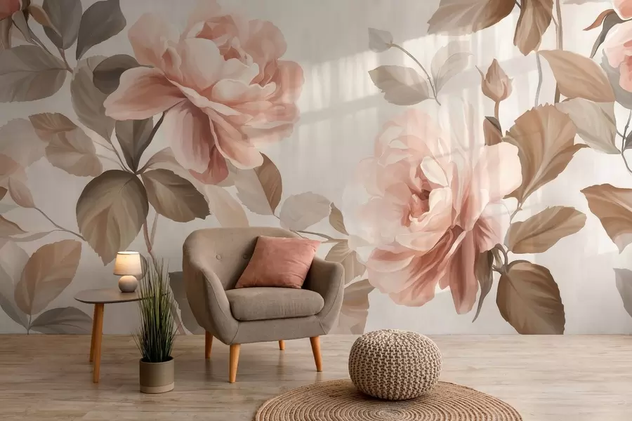 murais de parede rosas pitorescas no estilo da pintura a óleo w04873