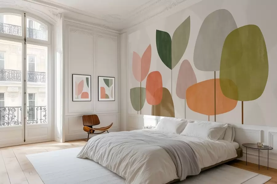 murais de parede árvores abstratas em estilo ingênuo w05059