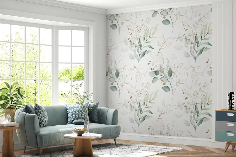 murais de parede Folhas verdes em estilo aquarela u71464