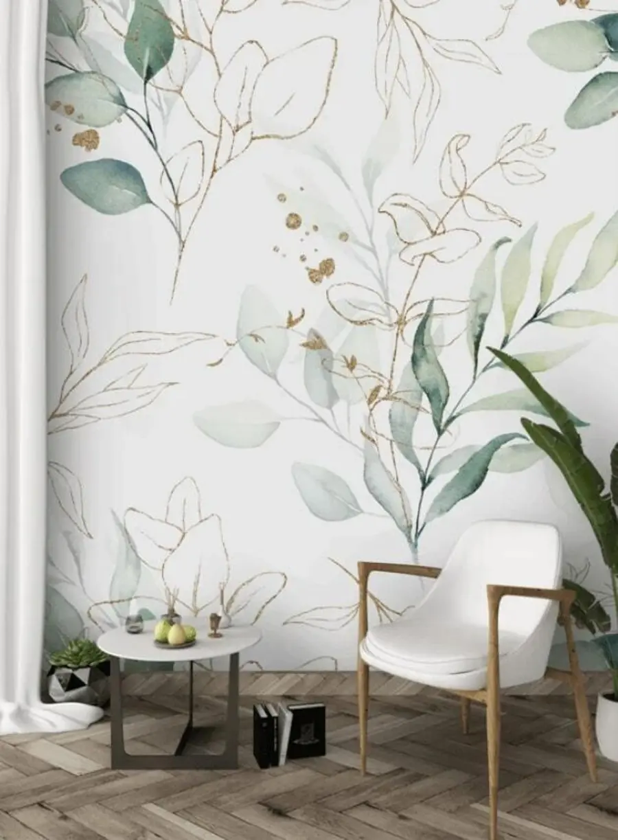 murais de parede Folhas verdes em estilo aquarela u71464