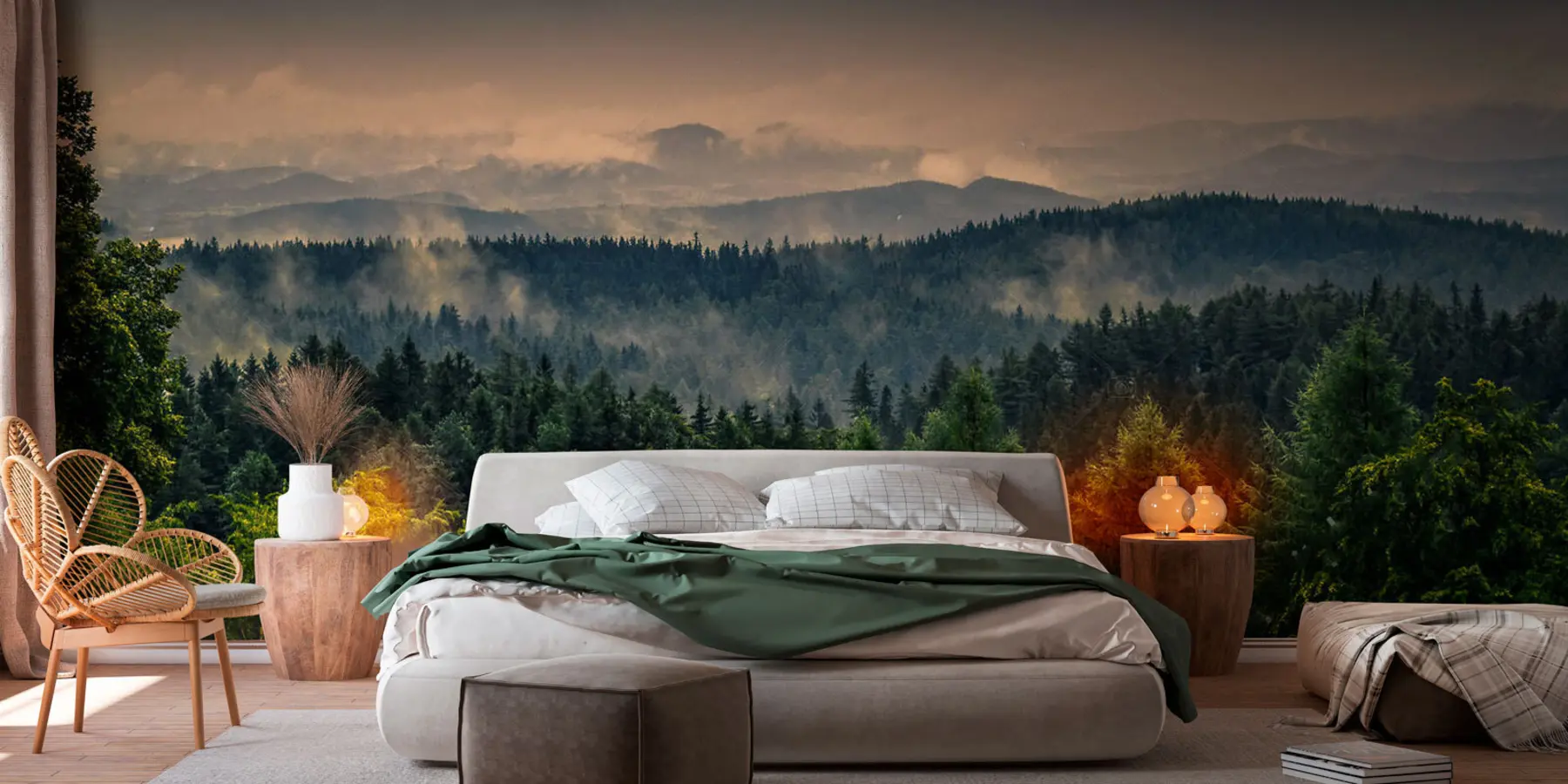 murais de parede Árvores de árvores no nevoeiro u72174