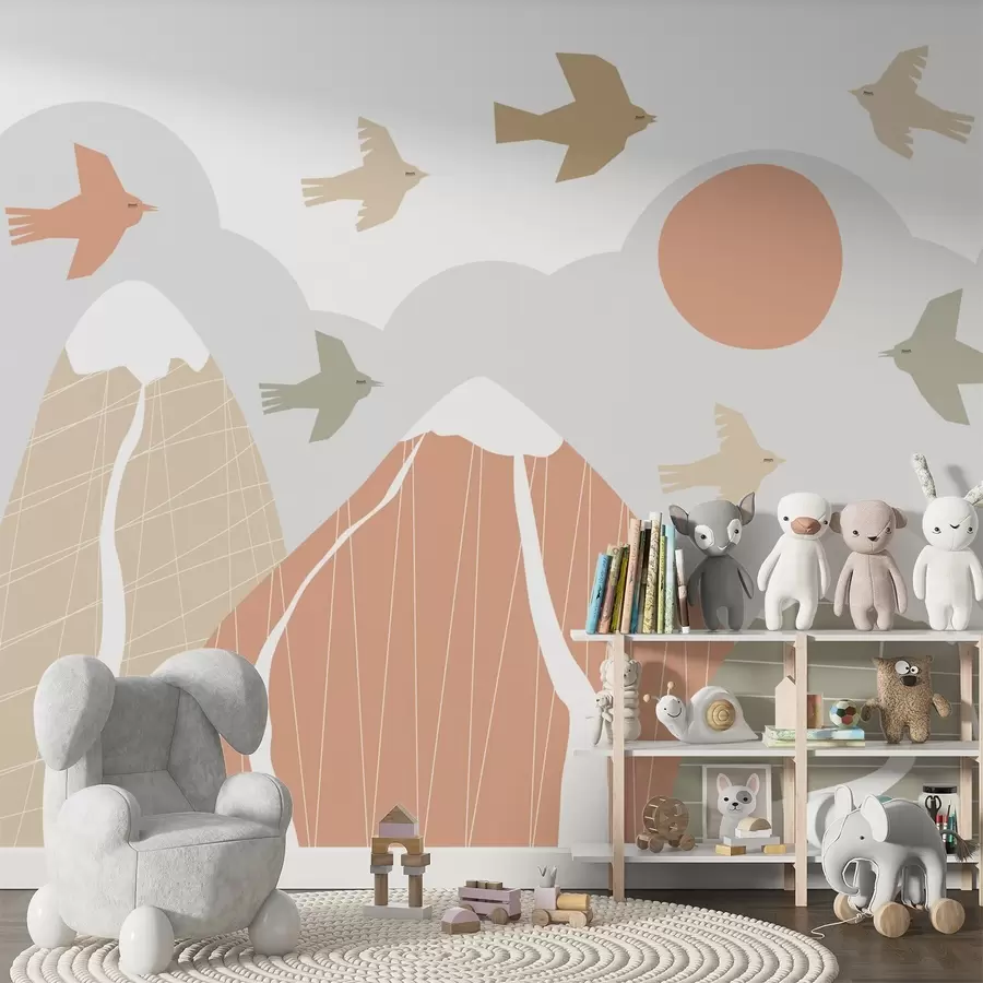 murais de parede Montanhas e pássaros escandinavos w05166