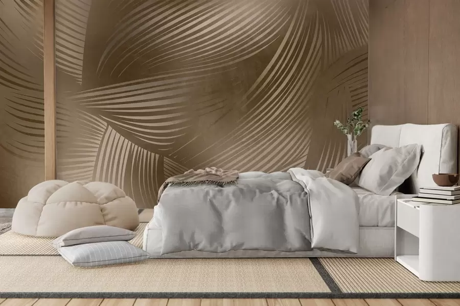 murais de parede Estampa abstrata de linhas fluidas e curvas em tons de marrom escuro, criando uma arte moderna e texturizada. w09646