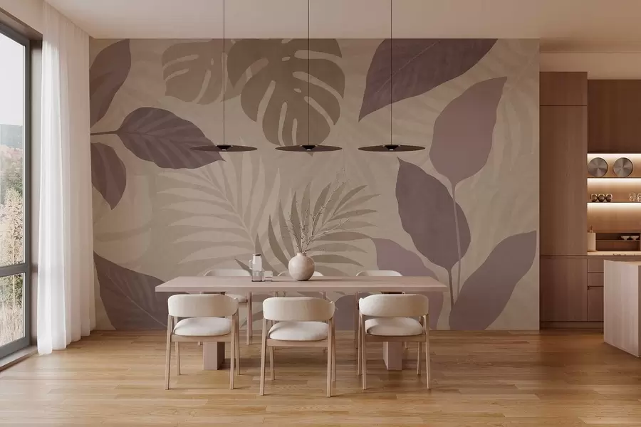 murais de parede folhas tropicais texturizadas sobre um fundo arenoso w05063