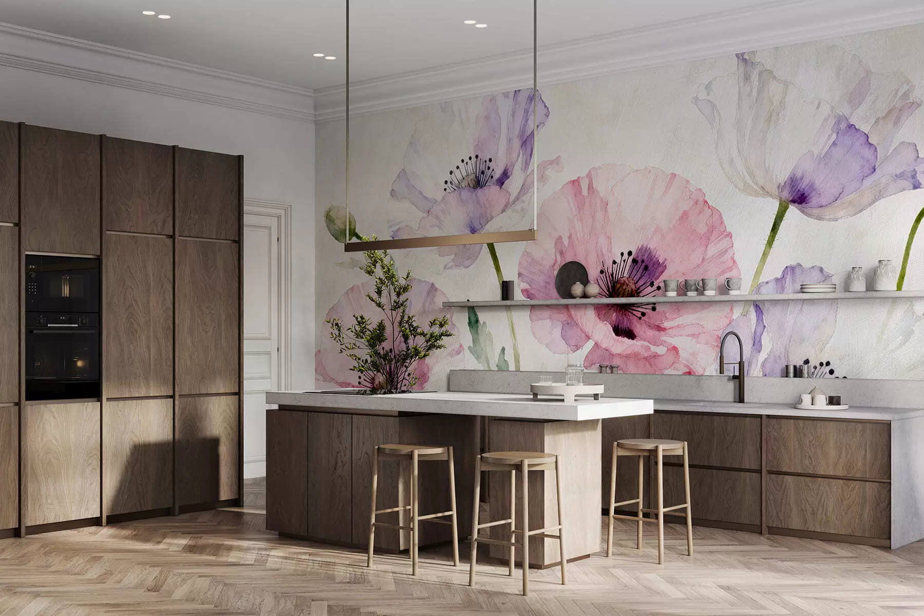 murais de parede Papoulas em aquarela w05174