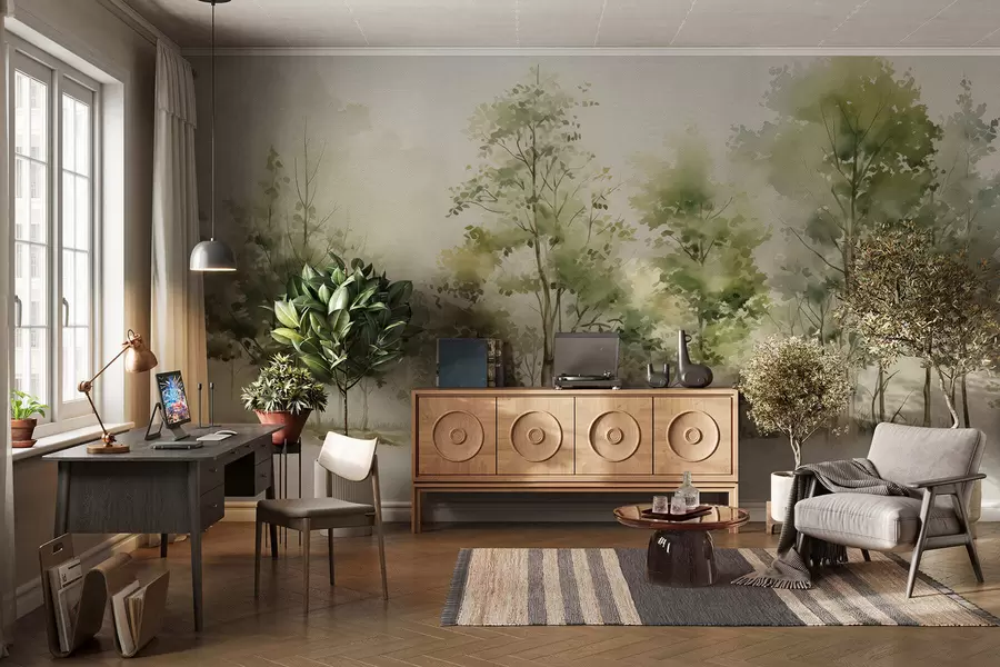 murais de parede Floresta decídua em aquarela w05180