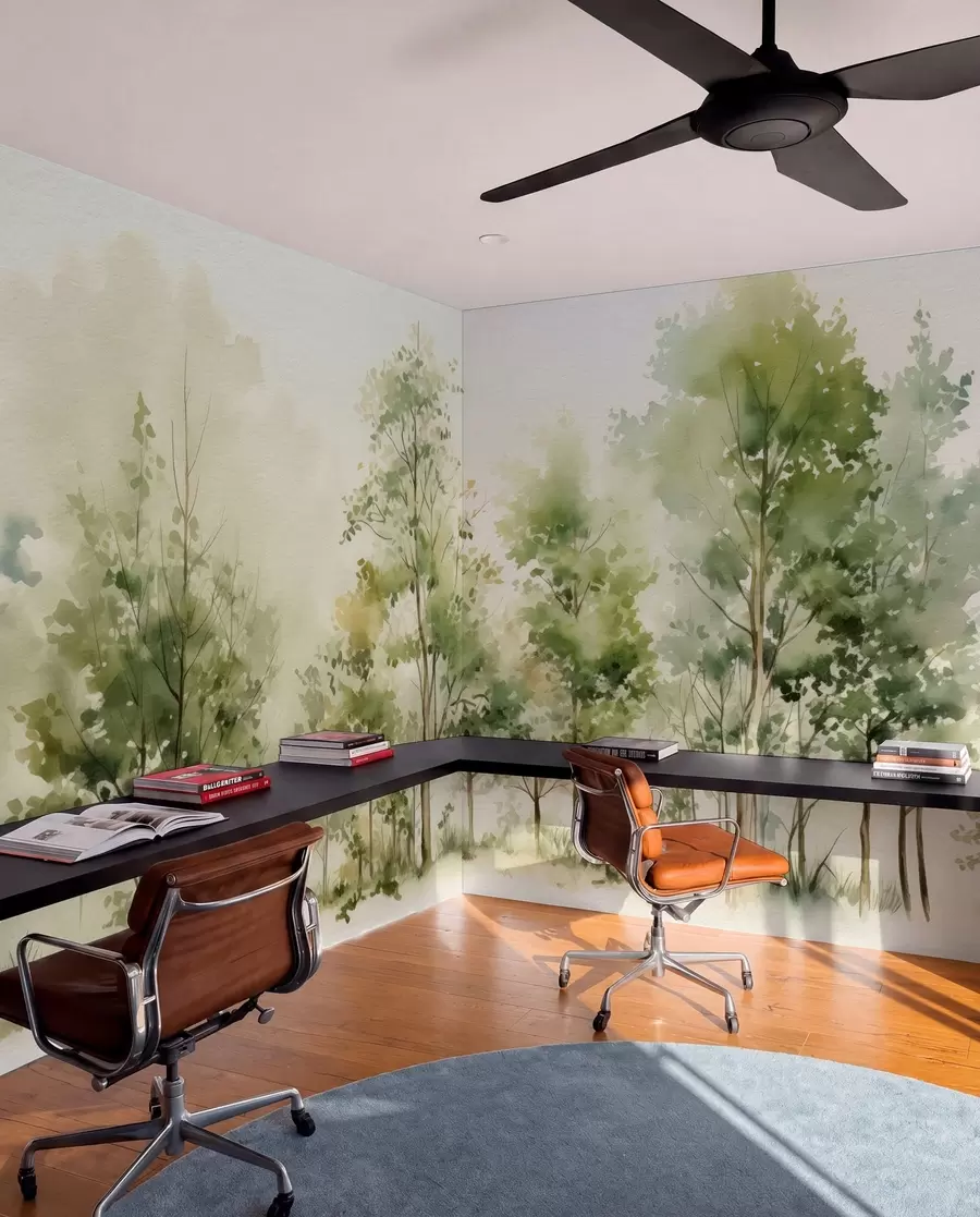 murais de parede Floresta decídua em aquarela w05180