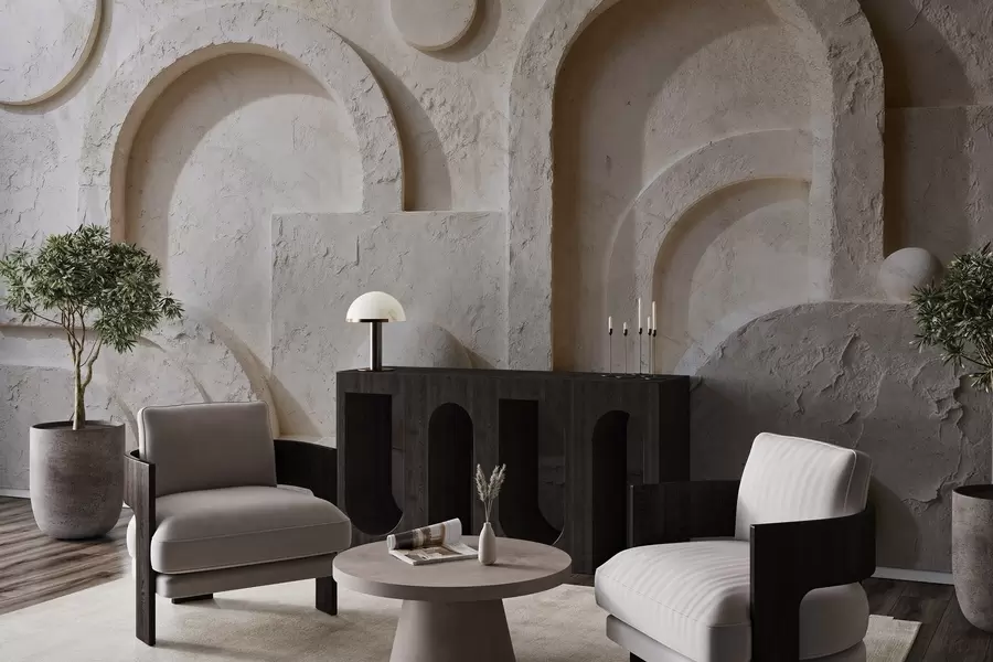 murais de parede Geometria volumétrica feita de concreto w05186