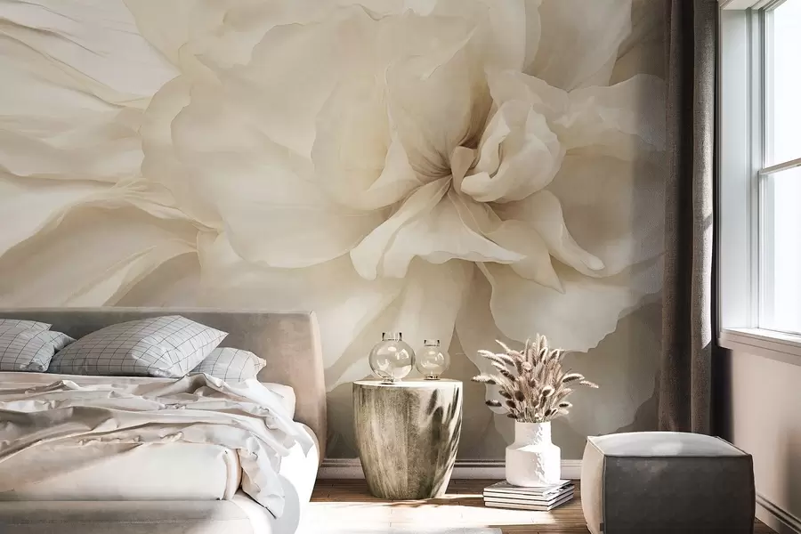 murais de parede Flor delicada e texturizada, de cor clara, com pétalas translúcidas e fundo abstrato suave w09632