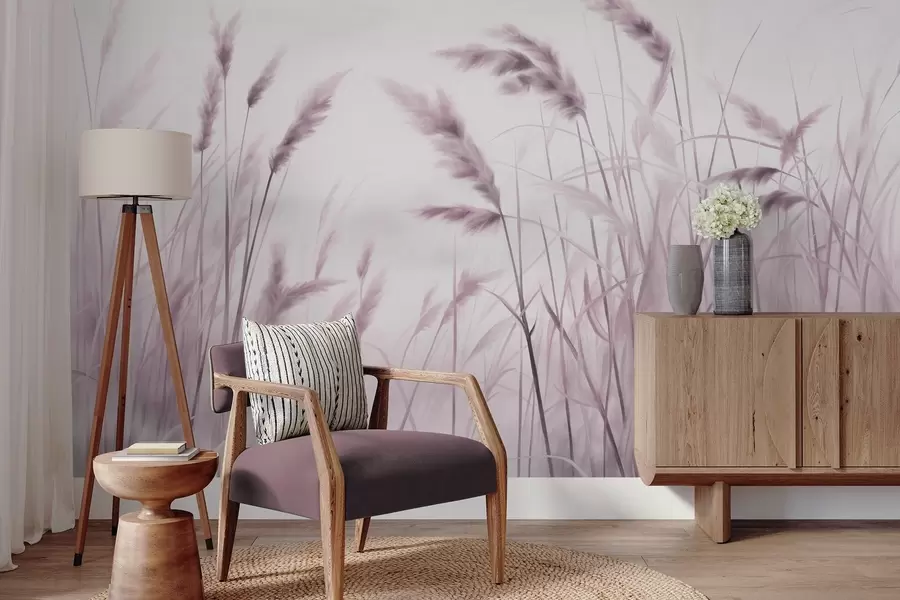 murais de parede Grama alta e seca com espigas de trigo no campo contra um fundo suave e claro w09648v2