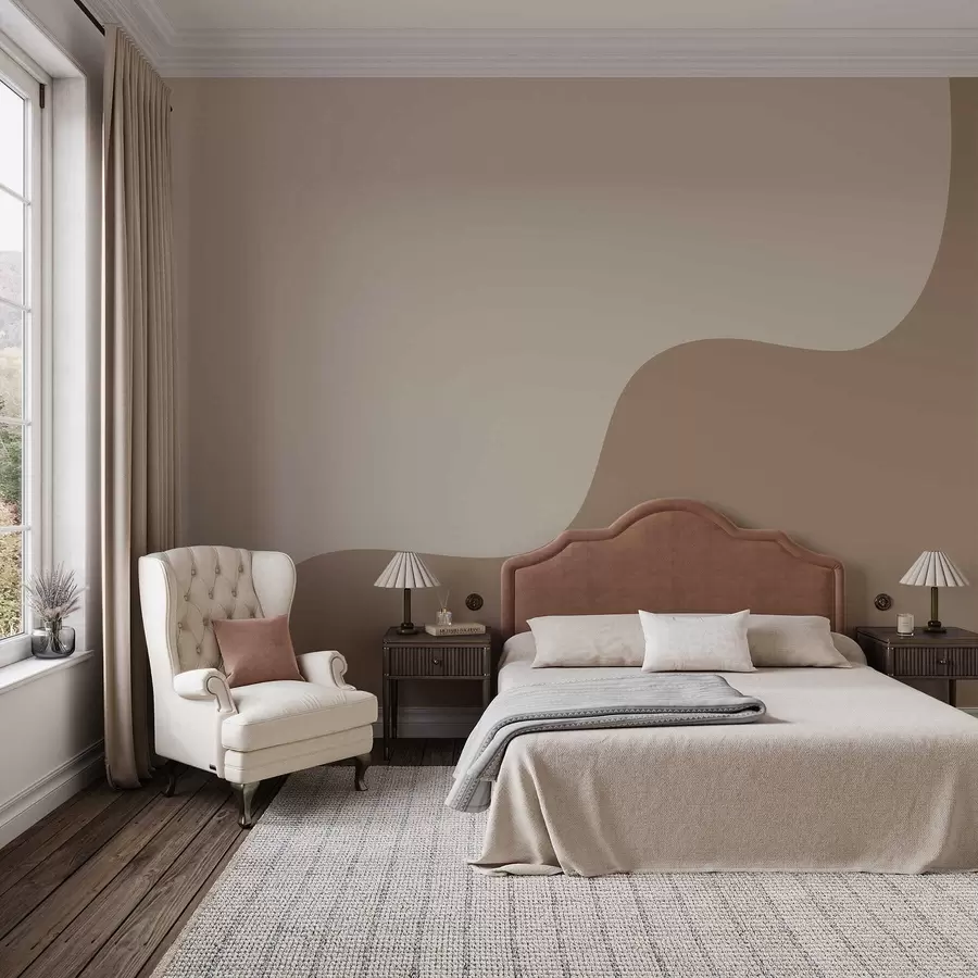 murais de parede Formas abstratas suaves em tons de bege claro e marrom w05097v2