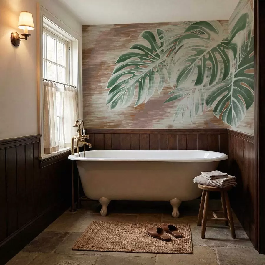 murais de parede Folhas verdes sobre uma base abstrata com textura quente w05130v3