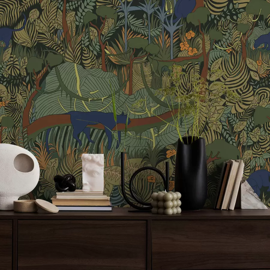 murais de parede Cena de floresta escura com animais a01108v1