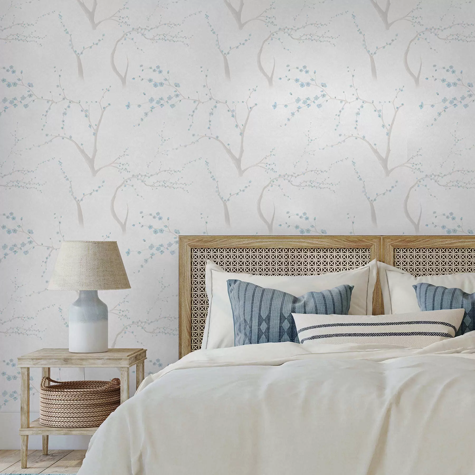 murais de parede Galhos leves com flores azuis a01111