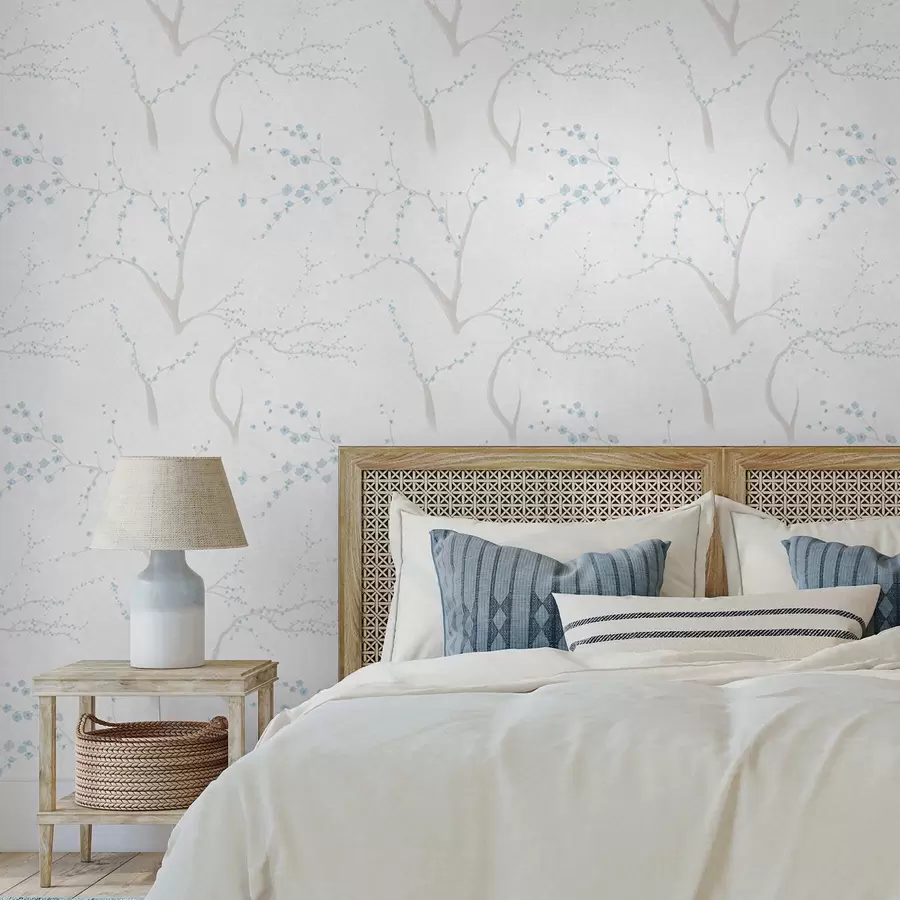 murais de parede Galhos leves com flores azuis a01111