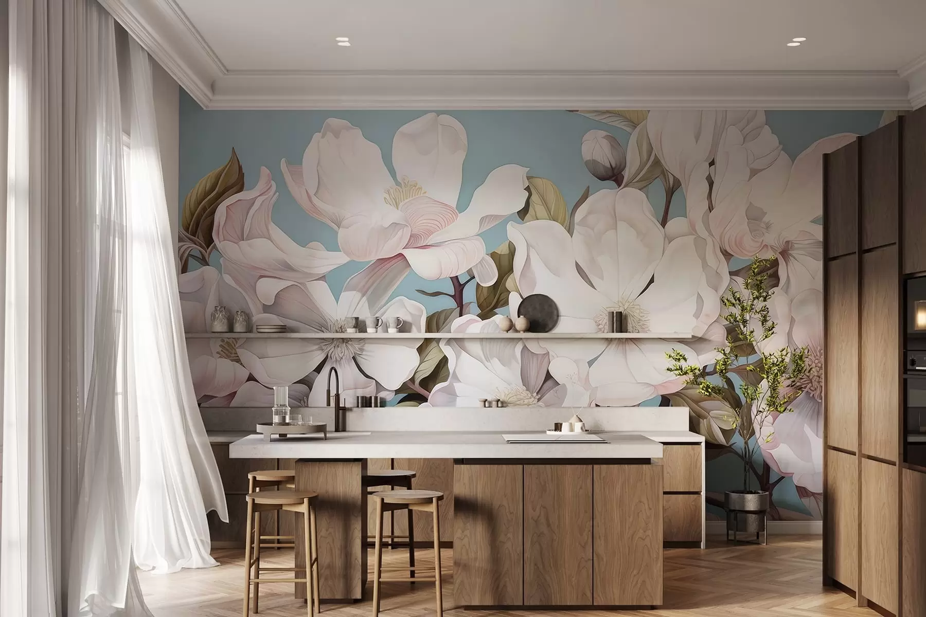 murais de parede Flores exuberantes em um galho de árvore w05178