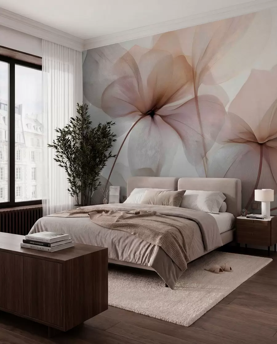 murais de parede flores semitransparentes com veias w05070