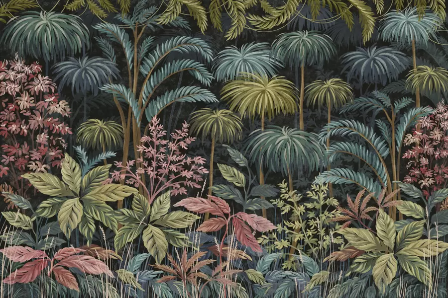 murais de parede Folhagem tropical densa com folhas grandes w05116
