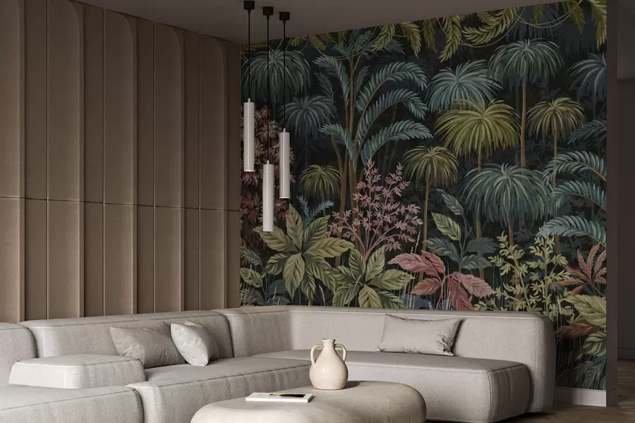 murais de parede Folhagem tropical densa com folhas grandes w05116