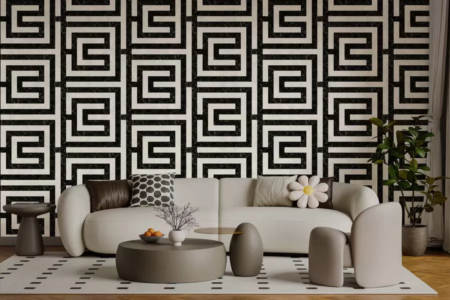 murais de parede Padrão geométrico repetitivo com motivos de linhas quadradas w05134