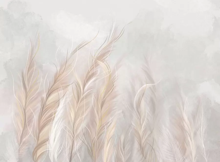 murais de parede Penas abstratas suaves em tons neutros claros w05153