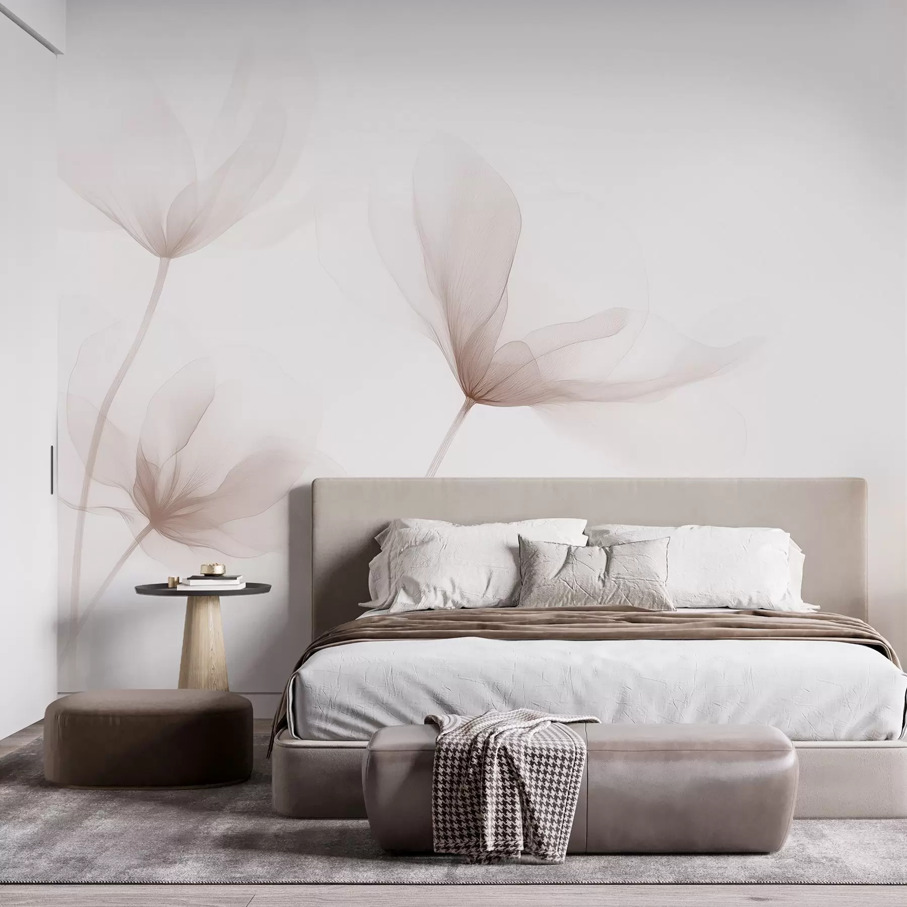 murais de parede Flores bege arejadas em estilo minimalista e leve w09734