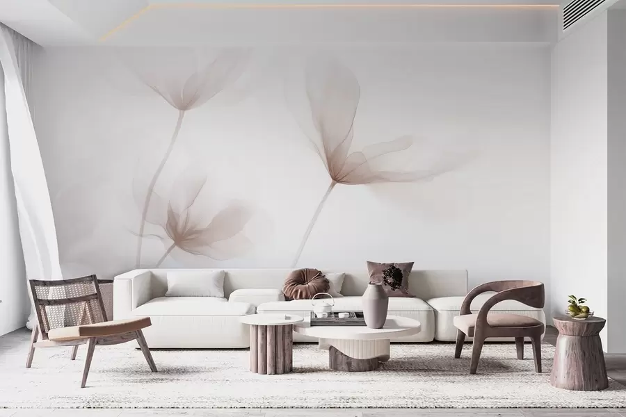 murais de parede Flores bege arejadas em estilo minimalista e leve w09734