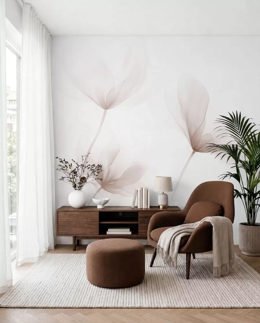 murais de parede Flores bege arejadas em estilo minimalista e leve w09734