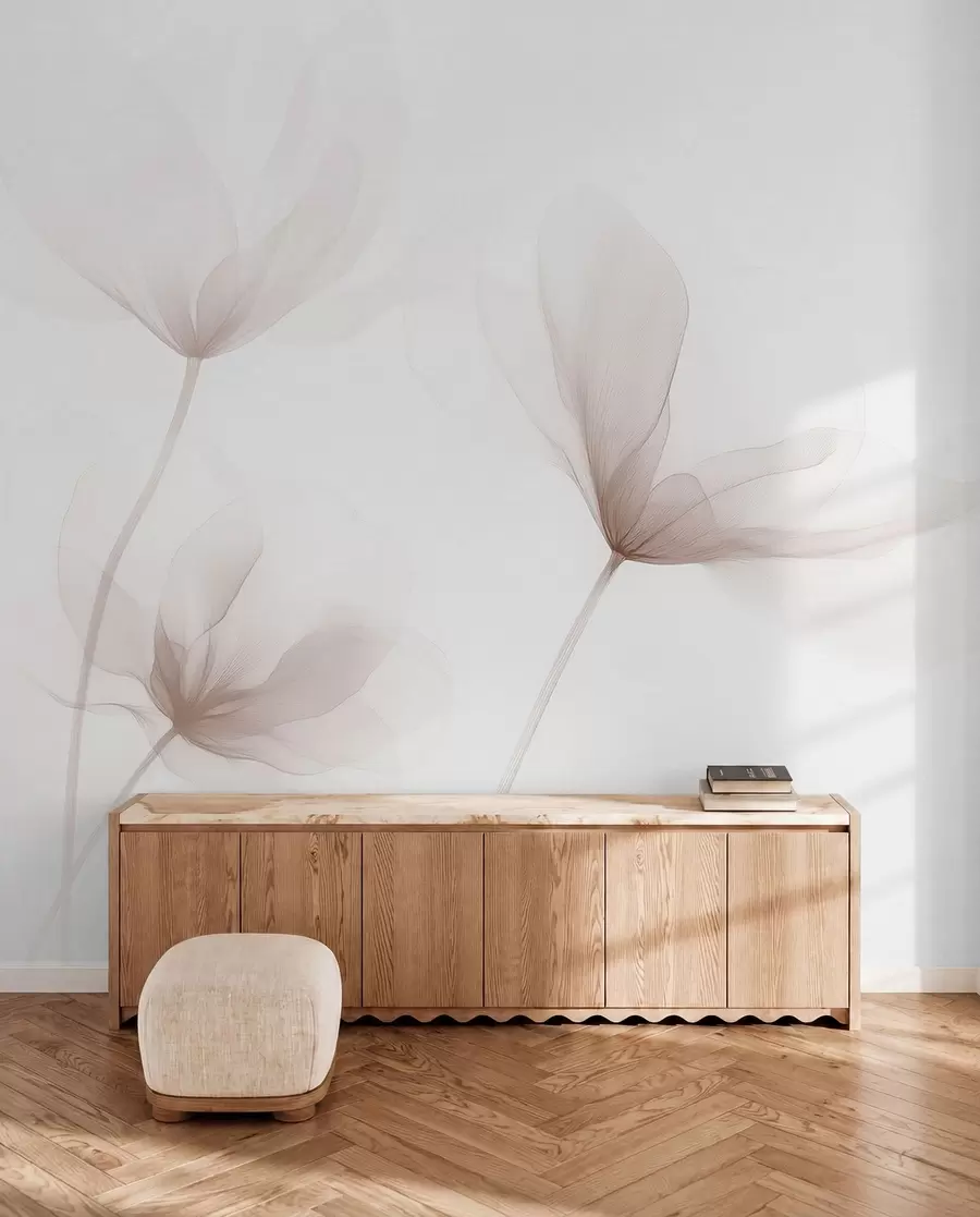 murais de parede Flores bege arejadas em estilo minimalista e leve w09734