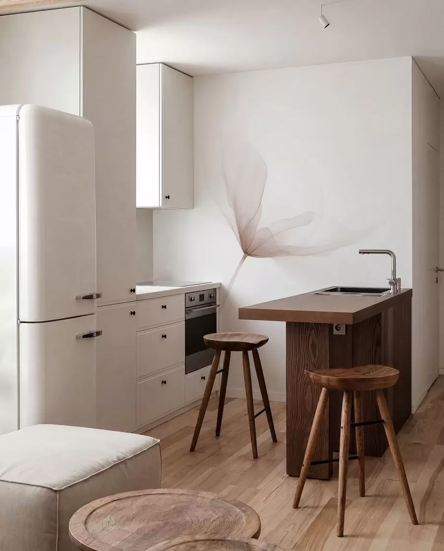 murais de parede Flores bege arejadas em estilo minimalista e leve w09734