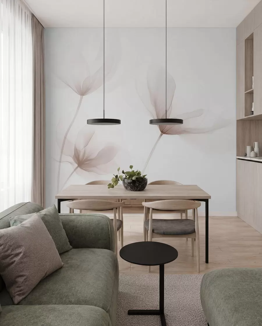 murais de parede Flores bege arejadas em estilo minimalista e leve w09734