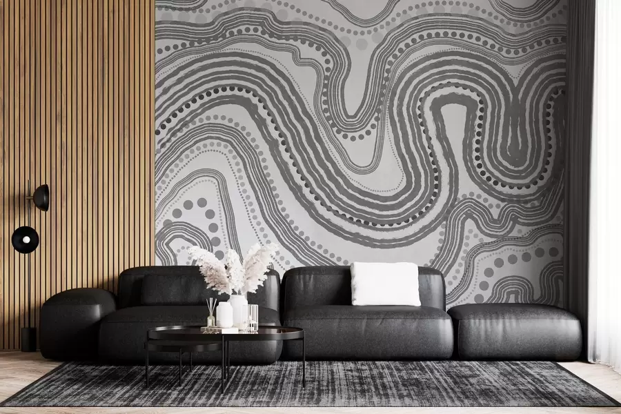 murais de parede Linhas onduladas e pontos abstratos em cinza escuro, arte moderna texturizada w09747v2