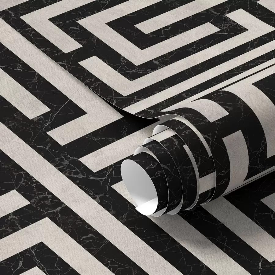 murais de parede Padrão geométrico em preto e branco tipo labirinto a01073