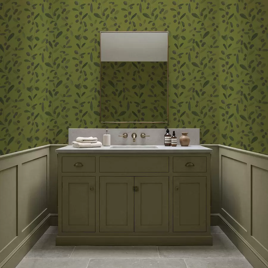 murais de parede Galhos verdes com folhas e frutos na oliveira a01113