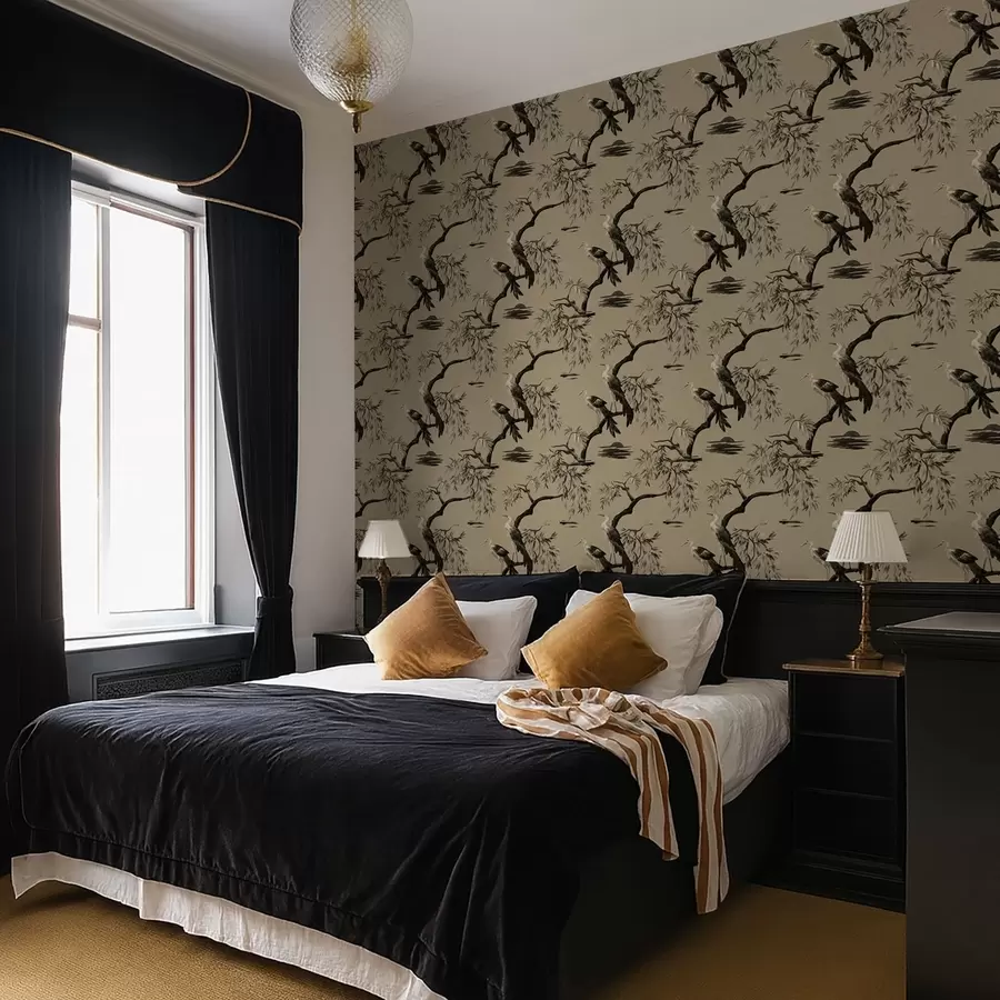 murais de parede Pássaros em um galho em tons monocromáticos a01116v2